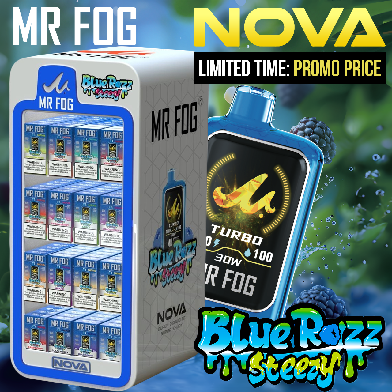 MR FOG NOVA BLUE RAZZ STEEZY SERIES 5% DISPOSABLE (100ML) 36K PUFFS